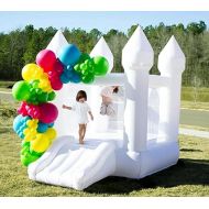 Small Inflatable Bounce House, White Bounce House Jumping Castle with Slide, Blower, Patches, Floor Mat, Stakes, Storage Bag (for 2 Kid, 3-6 Years), Oxford Durable Sewn