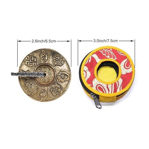 제네릭 Heysland Tibetan Tingsha Cymbal Bell 2.6in/6.5cm Handcrafted Yoga Bell Meditation Chime Bells with Bag Eight Auspicious Symbols,HL03B