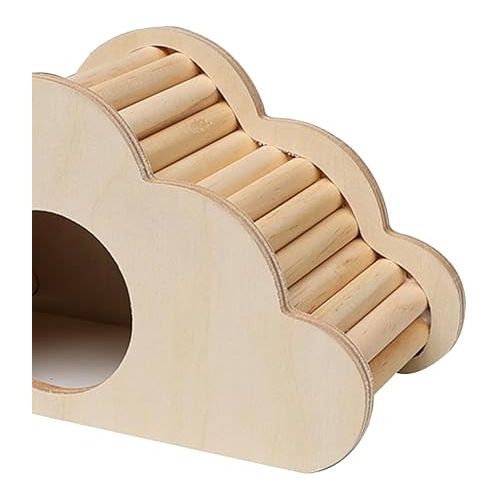 제네릭 Hamster Wood House Hideout Cage Decor Activity Platform Exploring Toys Small Animals Climbing Ladder Toys Cage Accessories, Cloud Shaped