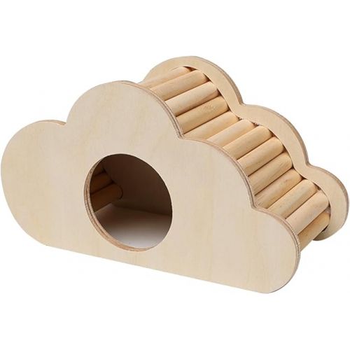 제네릭 Hamster Wood House Hideout Cage Decor Activity Platform Exploring Toys Small Animals Climbing Ladder Toys Cage Accessories, Cloud Shaped