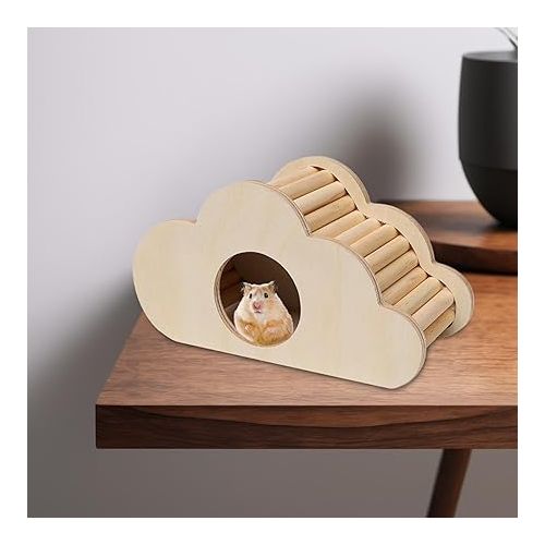 제네릭 Hamster Wood House Hideout Cage Decor Activity Platform Exploring Toys Small Animals Climbing Ladder Toys Cage Accessories, Cloud Shaped