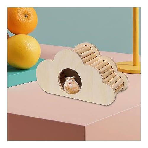 제네릭 Hamster Wood House Hideout Cage Decor Activity Platform Exploring Toys Small Animals Climbing Ladder Toys Cage Accessories, Cloud Shaped