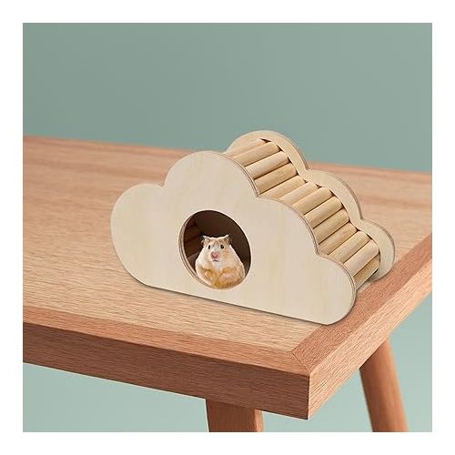 제네릭 Hamster Wood House Hideout Cage Decor Activity Platform Exploring Toys Small Animals Climbing Ladder Toys Cage Accessories, Cloud Shaped