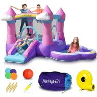 AirMyFun Pink Inflatable Bounce House for Toddlers 3-8: Bouncy Castle for Kids Outdoor Indoor with Slide Blow Up Jump House Bouncer with Blower Ball Pit for Backyard Toddler Kid Children Birthday Gift