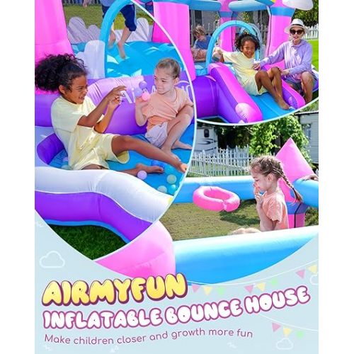 제네릭 AirMyFun Pink Inflatable Bounce House for Toddlers 3-8: Bouncy Castle for Kids Outdoor Indoor with Slide Blow Up Jump House Bouncer with Blower Ball Pit for Backyard Toddler Kid Children Birthday Gift