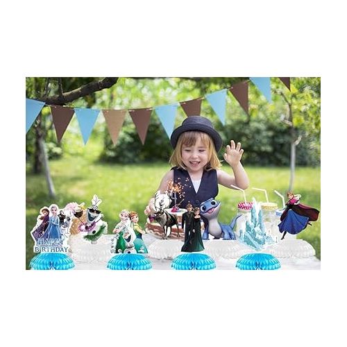 제네릭 8 PCS Frozen Ice World Princess Honeycomb Centerpieces Winter Frozen Birthday Party Table Decoration Winter Children Baby Shower Toppers