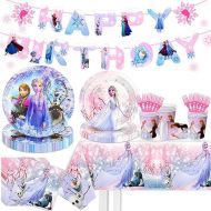 Frozen Birthday Party Decorations Favors - 62 PCS Frozen Party Favors - Includes Banner Plates Napkins Cups Tablecloths Forks for Frozen Theme Birthday Supplies