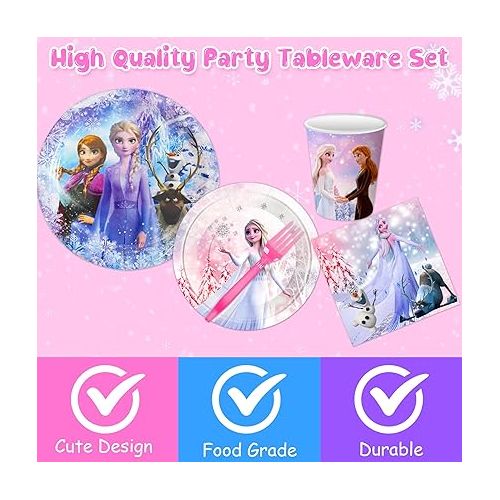 제네릭 Frozen Birthday Party Decorations Favors - 62 PCS Frozen Party Favors - Includes Banner Plates Napkins Cups Tablecloths Forks for Frozen Theme Birthday Supplies