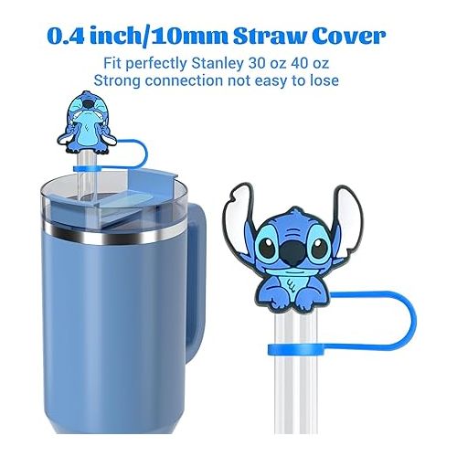 제네릭 10mm Stanley Straw Topper, 5Pcs Straw Cover Cap for Stanley 30Oz 40Oz Tumbler, Funny Reusable Straw Tip Covers for Stanley Cup Accessories, Blue