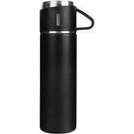 Insulated Water Bottle with Cup Travel Coffee Mug with Handle Stainless Steel Tumblers Thermos for Hot and Cold Drinks Water Flask 17 oz/500ml Black