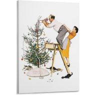 Norman Rockwell Christmas Trimming The Tree Prints Wall Art Poster Artworks Canvas Poster Room Aesthetic Wall Art Prints Home Modern Decor Gifts Picture Frame 12x18inch(30x45cm)