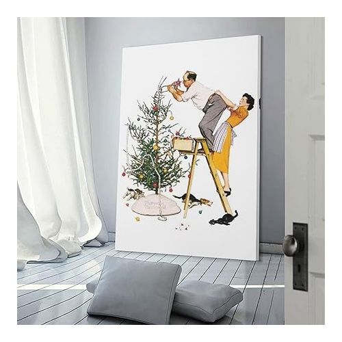 제네릭 Norman Rockwell Christmas Trimming The Tree Prints Wall Art Poster Artworks Canvas Poster Room Aesthetic Wall Art Prints Home Modern Decor Gifts Picture Frame 12x18inch(30x45cm)