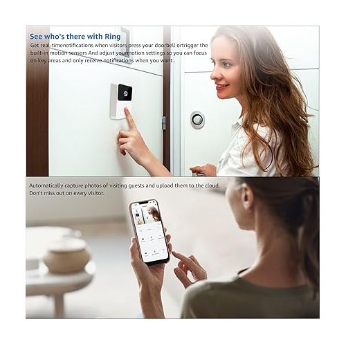 제네릭 Smart Wireless Remote Video Doorbell Camera, Intelligent Wi-Fi Doorbell with Chime, 2 Way Audio, HD Night Vision, for Home Apartment Office Room