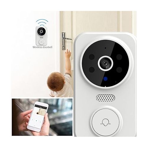 제네릭 Smart Wireless Remote Video Doorbell,Intelligent Visual Rechargeable WiFi Security Doorbell Camera 90° Wide Viewing Angle,HD Night Vision,Automatical Work Mode for Apartment Home Office