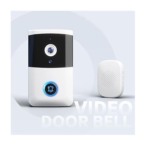제네릭 Wireless WiFi Visual Doorbell - Smart Doorbell with Motion Detector, Night Vision, 2-Way Audio Real-Time Notification - Rechargeable Small Doorbell