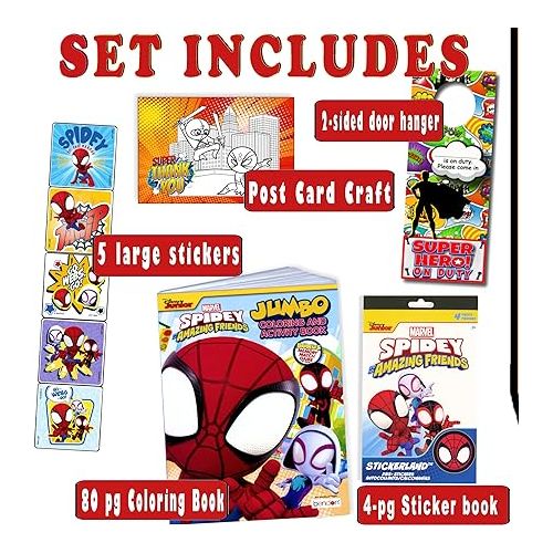 제네릭 Spidey and His Amazing Friends Activity Set Bundle - Spiderman Coloring Book, Spiderman Stickers, 2-Sided Superhero Door Hanger and More, Red
