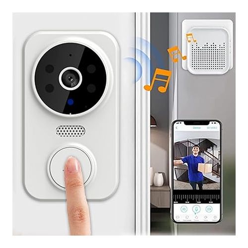 제네릭 Smart Remote Video Doorbell, Doorbell Camera Wireless, 2.4GHZ WiFi Two Way Audio, Easy Installation, Intelligent Visual Doorbell Home Intercom HD Night Vision WiFi Security Door Doorbell