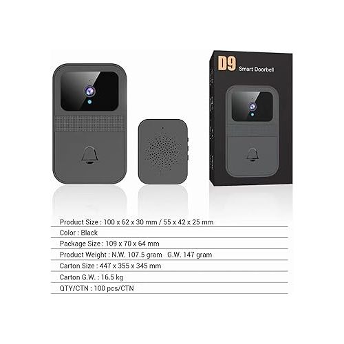 제네릭 Smart Doorbell - Intelligent Wireless Remote Video Doorbell Camera - Wireless WiFi Visual Doorbell with Voice Change HD Night Vision Auto Capture Storage, 2.4G WiFi Security Door Doorbell