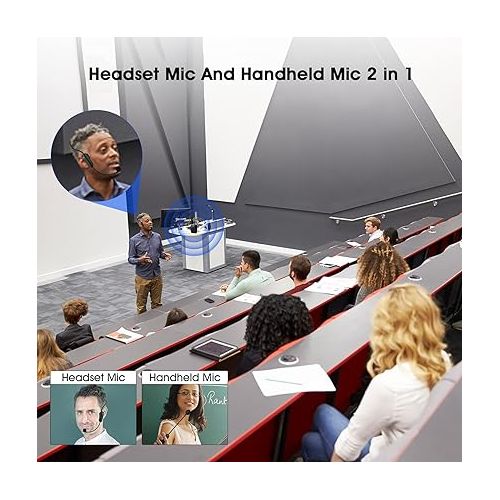 제네릭 Generic Wireless Microphone Headset,UHF Headset System,160ft Range,Headset and Handheld Mic 2 in 1,Compatible,for Voice Amplifier,Speaker,PA System,Teaching,Singing,Fitness Instructors (U12A)