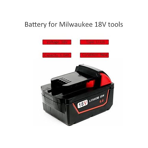 제네릭 2 Packs 6.0Ah M18 Battery Replace for Milwaukee M18 Battery Compatible with 48-11-1820 48-11-1850 48-11-1860 48-11-1828