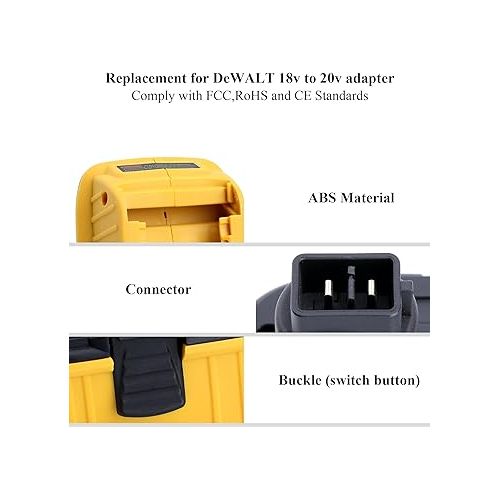 제네릭 2 Pack DCA1820 Adapter Replacement for DEWALT 18v to 20v Adapter, Compatible with Dewalt 20V Max Battery DCB203 to 18V XRP NiCad NiMh Battery DC9096