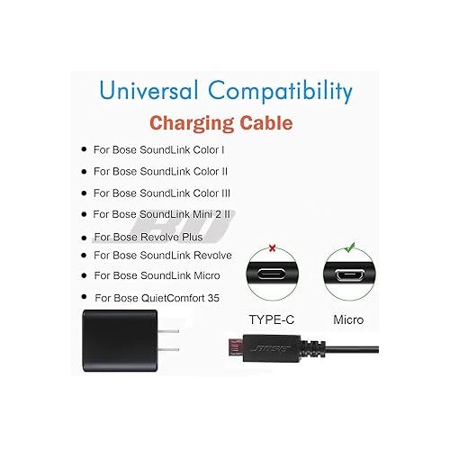 제네릭 Replacement Charger Cable for Bose SoundLink Color I, II, III, SoundLink Mini 2 II/Revolve Plus, Bose SoundLink Revolve, QuietComfort 35 II Bluetooth Speaker Charging Power Supply Cord (3.3FT), Black