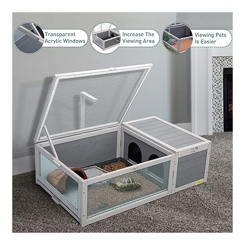 제네릭 Wooden Tortoise Habitat Indoor/Outdoor Tortoise Enclosure with Light Stand Large Reptile Cage Home Small Animal Breeding Box Small Amphibians Enclosure Cage