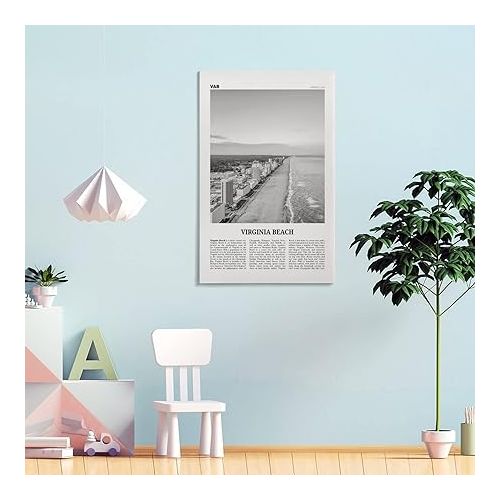 제네릭 Virginia Beach Print Black And White, Virginia Beach Wall Art, Virginia Beach Poster, Virginia, USA, Poster Print for Teen Boys Room Wall Art Canvas Painting Print 12x18inch(30x45cm)