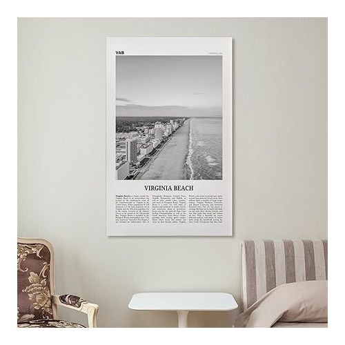 제네릭 Virginia Beach Print Black And White, Virginia Beach Wall Art, Virginia Beach Poster, Virginia, USA, Poster Print for Teen Boys Room Wall Art Canvas Painting Print 12x18inch(30x45cm)