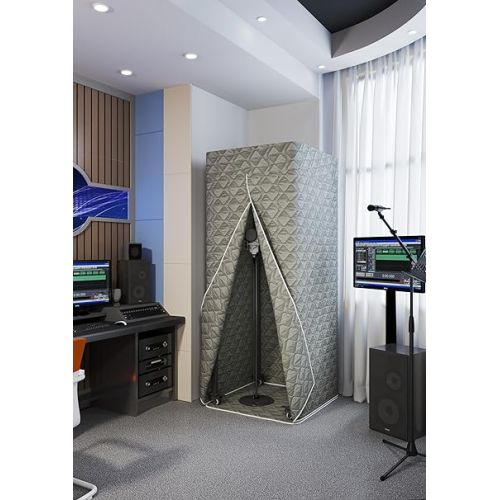 제네릭 Portable Foldable Recording Vocal Booth Studio Equipment for Crisp Dry Echo Free Vocals at Home & On the Road - Easy to Assemble & Travel Bag Included (Standard,Gray)