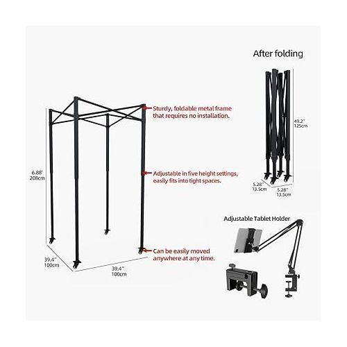 제네릭 Portable Foldable Recording Vocal Booth Studio Equipment for Crisp Dry Echo Free Vocals at Home & On the Road - Easy to Assemble & Travel Bag Included (Plus, Black)