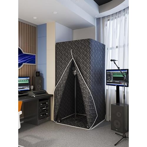 제네릭 Portable Foldable Recording Vocal Booth Studio Equipment for Crisp Dry Echo Free Vocals at Home & On the Road - Easy to Assemble & Travel Bag Included (Plus, Black)