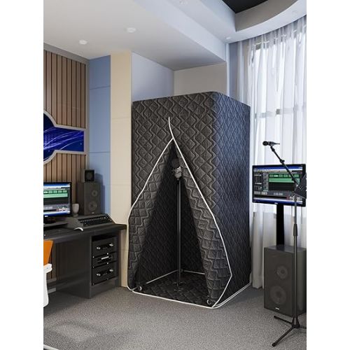 제네릭 Portable Foldable Recording Vocal Booth Studio Equipment for Crisp Dry Echo Free Vocals at Home & On the Road - Easy to Assemble & Travel Bag Included (Plus, Black)
