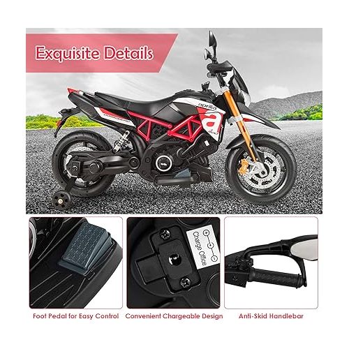 제네릭 FUTADA Kids Ride on Motorcycle, 12V Kids Electric Motorcycle w/Detachable Balance Wheels, Headlight, Music, Foot Pedal, Battery Powered Motor Bike, Birthday Gift for Children Girls Boys (Red)