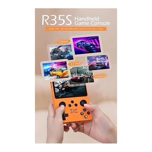 제네릭 Generic QuantumG - R35S Retro Handheld Game Console with 3.5 Inch IPS HD Display, Linux System, 64GB Inbuilt Games - Compact Pocket Video Game (Black), Small, Black, White, Blue & Yellow