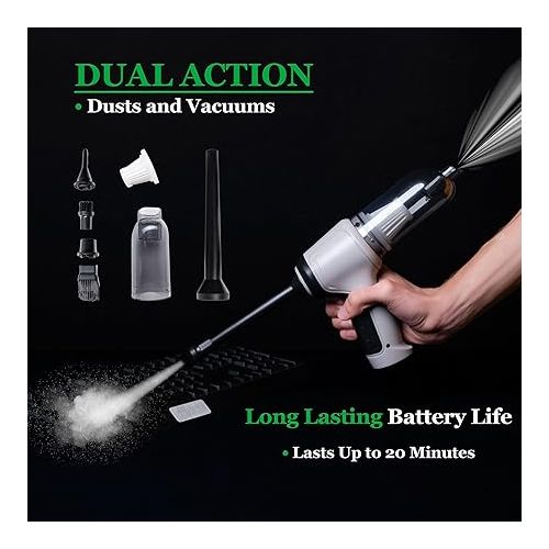 제네릭 GajetNest Handheld Portable Vacuum Cleaner with Blower for Cars 15000PA Suction Powered by Brushless Motor with Washable HEPA Filter Fast Charging Longer Running Time, Satin Silver