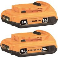 Replace for DEWALT 20V MAX Battery Pack, 3.0-Ah, 2-Pack, Compatible with Dewalt DCB200 DCD DCF DCG Series Cordless Power Tools