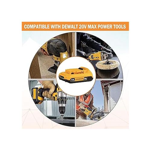 제네릭 Replace for DEWALT 20V MAX Battery Pack, 3.0-Ah, 2-Pack, Compatible with Dewalt DCB200 DCD DCF DCG Series Cordless Power Tools