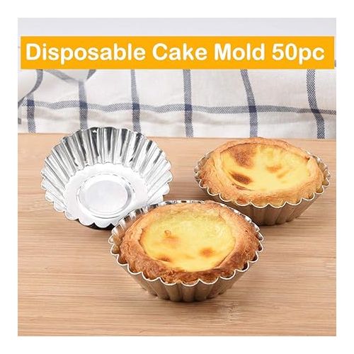 제네릭 50 Pack Egg Tart Aluminum Cupcake Cake Cookie Mold,Non-Stick Egg Tart Molds,Baking Tool Baking Cups, Sliver