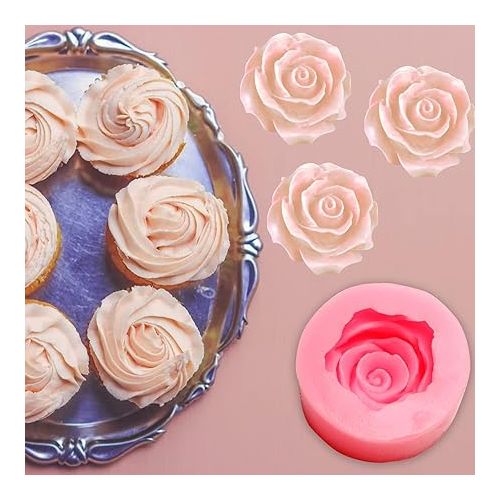 제네릭 Rose Mold Silicone Jelly Soap 3D Fondant Molds for Cupcake Candy Chocolate Decoration Cupcake Molds for Baking (1.96 * 1.96 * 0.9 inch)