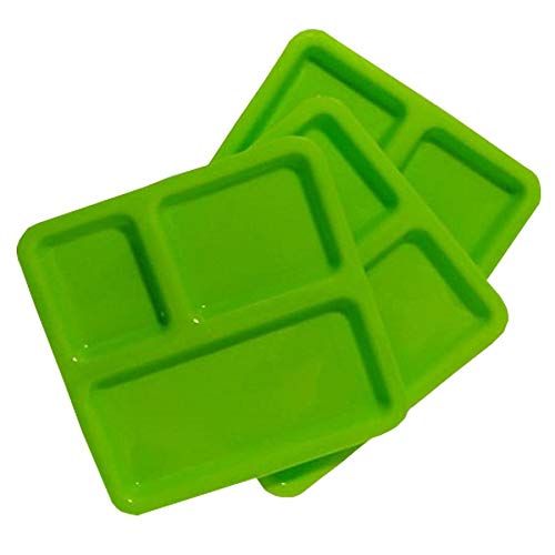 제네릭 Generic Decornt Food-Grade Virgin Plastic (Microwave-Safe) 3-Compartments Divided-Dinner Plate; Set of 3; Length 10 Inches X Breadth 10 Inches; Green Color.
