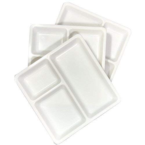 제네릭 Generic Decornt Food-Grade Virgin Plastic (Microwave-Safe) 3-Compartments Divided-Dinner Plate; Set of 3; Length 10 Inches X Breadth 10 Inches; White Color.