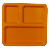 Generic Decornt Food-Grade Virgin Plastic (Microwave-Safe) 3-Compartments Divided-Dinner Plate; Set of 3; Length 10 Inches X Breadth 10 Inches; Orange Color.