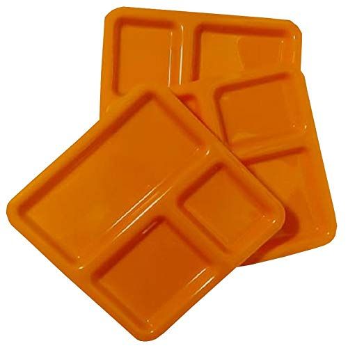 제네릭 Generic Decornt Food-Grade Virgin Plastic (Microwave-Safe) 3-Compartments Divided-Dinner Plate; Set of 3; Length 10 Inches X Breadth 10 Inches; Orange Color.
