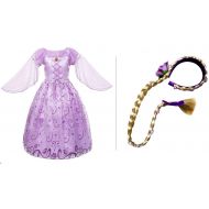 Generic Princess Rapunzel Dress with Braid Headband Hair Wig for Kids Girls Play Costume Cosplay Birthday Party