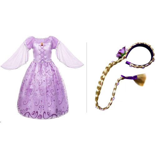 제네릭 Generic Princess Rapunzel Dress with Braid Headband Hair Wig for Kids Girls Play Costume Cosplay Birthday Party