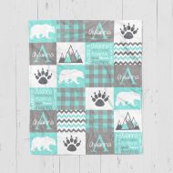 Generic Unisex Baby Blanket - Shower Gift - Teal Gray Colors - Mountains Paw Prints Bear (30 x 40 - Minky)