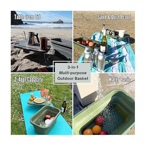 제네릭 Zendim Collapsible Basket with Built-in Table, 16L 17Qt Leak-Proof Foldable Bucket, Anti-Slip Pad, 3-in-1 Multipurpose Design, Perfect for Picnic, Camping, Fishing, Car Wash, Trunk Organizer, Green