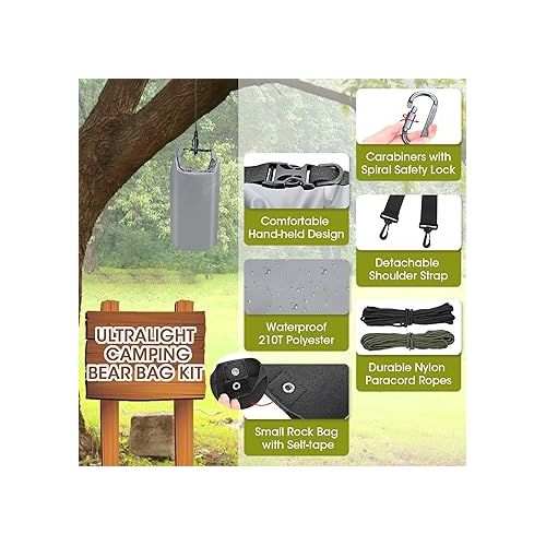 제네릭 Ultralight Bear Food Bag Hanging System, 10L Waterproof Camping Bear Proof Food Storage Canister Bear Bags Gear Kit for Outdoor Backpacking,Safety Survival Bear Protection Food Bag with Pulley System