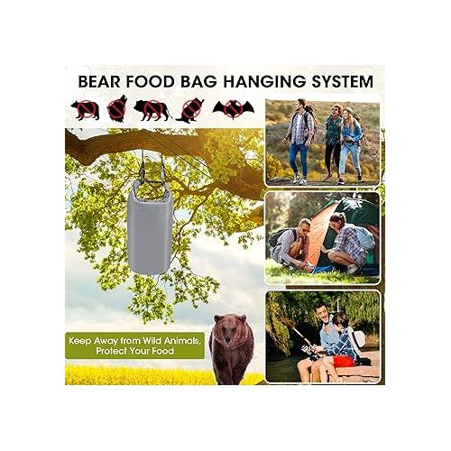 제네릭 Ultralight Bear Food Bag Hanging System, 10L Waterproof Camping Bear Proof Food Storage Canister Bear Bags Gear Kit for Outdoor Backpacking,Safety Survival Bear Protection Food Bag with Pulley System